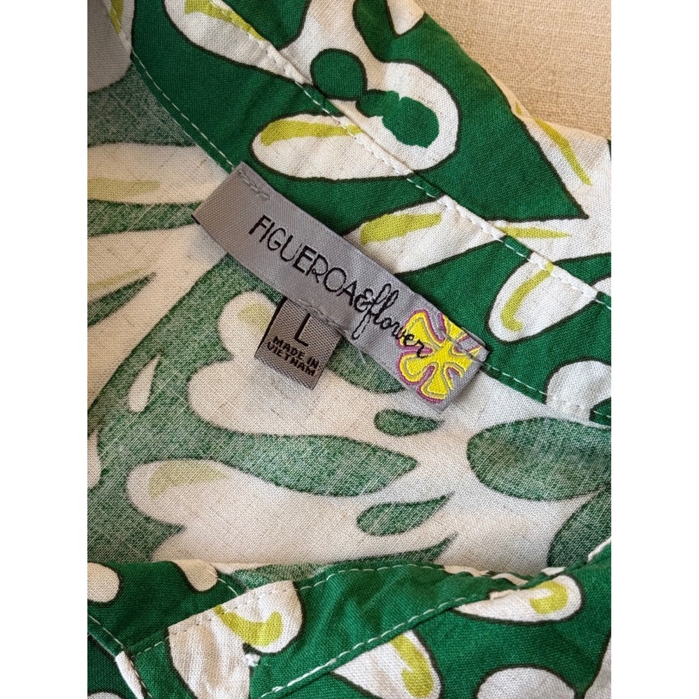 Anthropologie Figueroa & Flower Green White Belted Shirt Dress Large - Picture 5 of 11